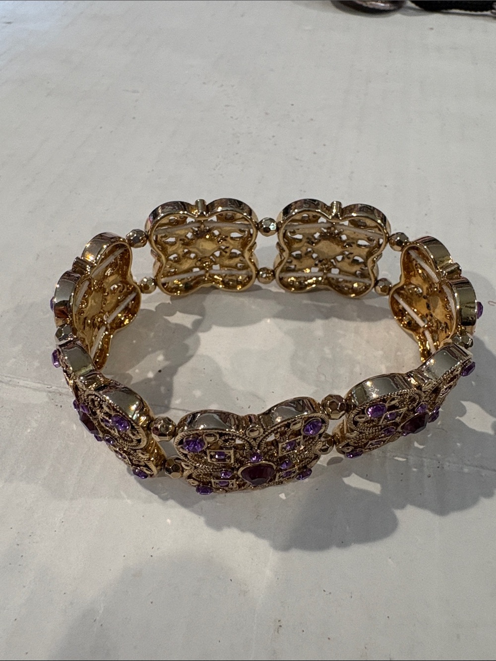 Gold-Tone Bracelet with Purple Gem Embellishments - Women Jewelry